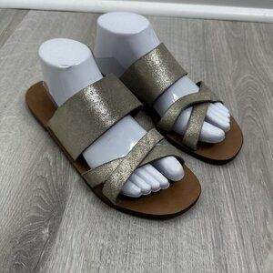 J Crew Sandals Womens Size 10‎ Gold Metallic Leather Slide Made in Italy